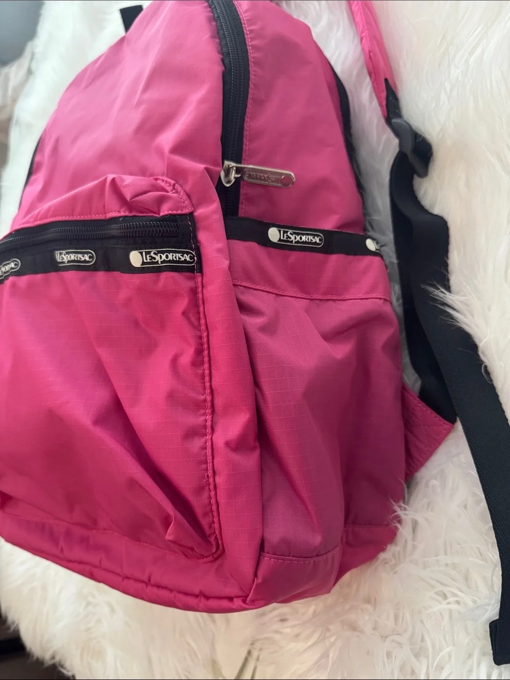 LeSportsac Hot Pink Nylon Backpack with Front Zip Pocket NEVER USED